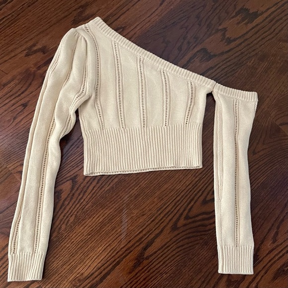 Majorelle Cream Landau Cropped Long Sleeve Asymmetrical Sweater - Picture 3 of 7